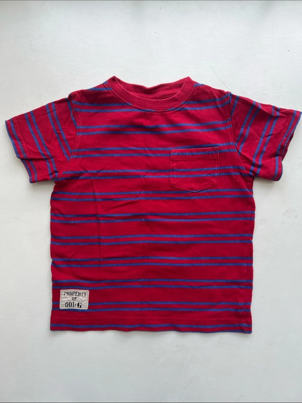 Gymboree Red Striped Pocket Tee with Blue Accents